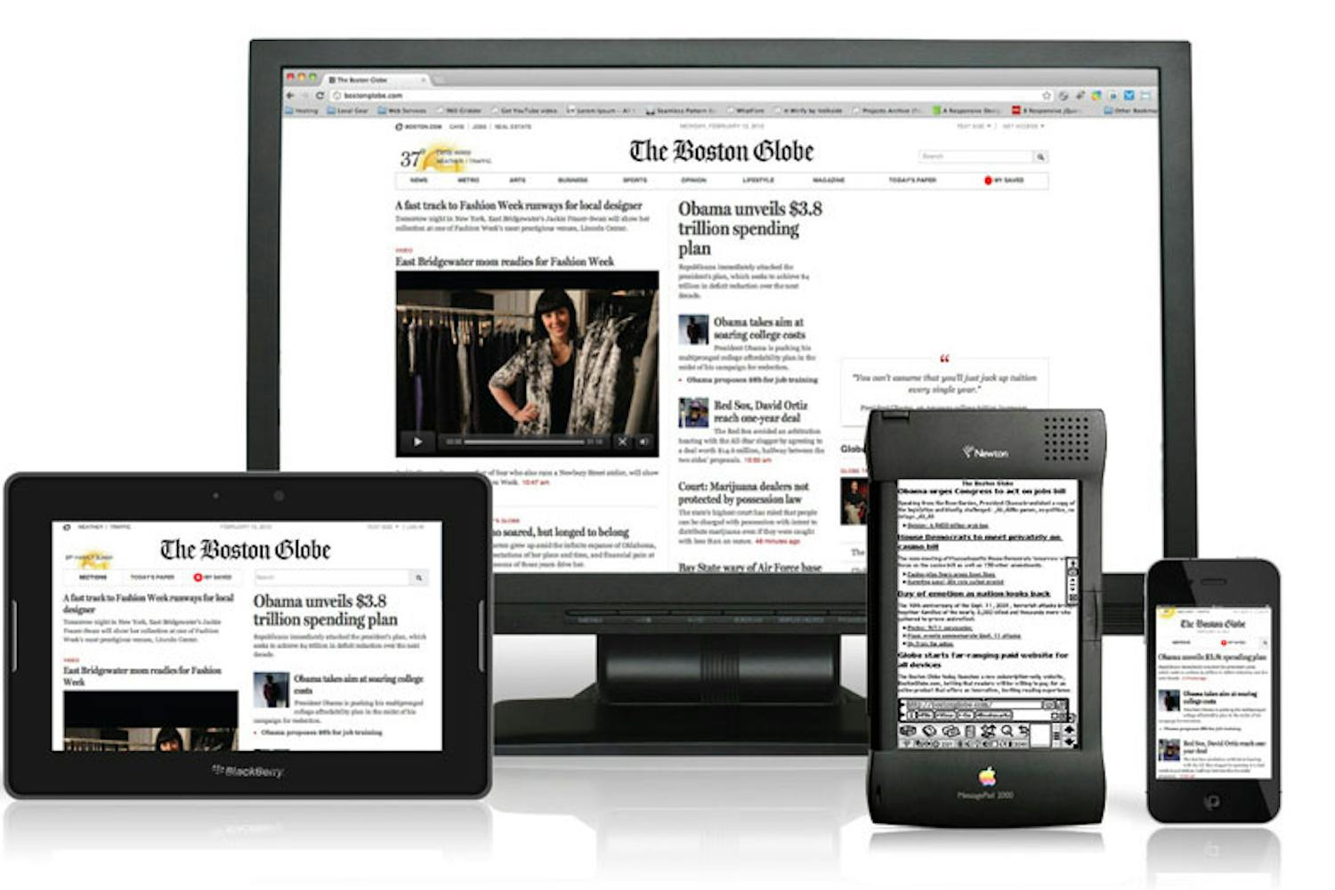 Data, nettbrett og telefon som er inne på nettsiden til avisen The Boston Globe