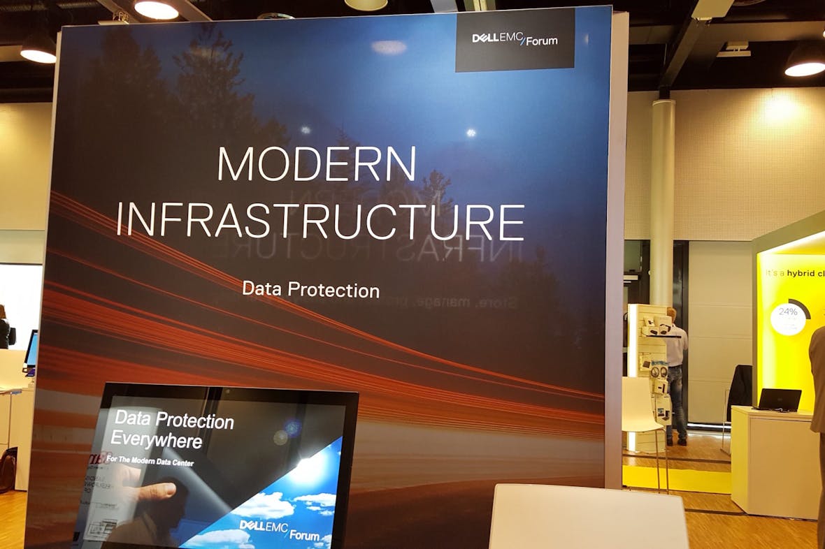 Rollup hvor det står "Modern Infrastructure data protection" på Dell EMC Forum 2016
